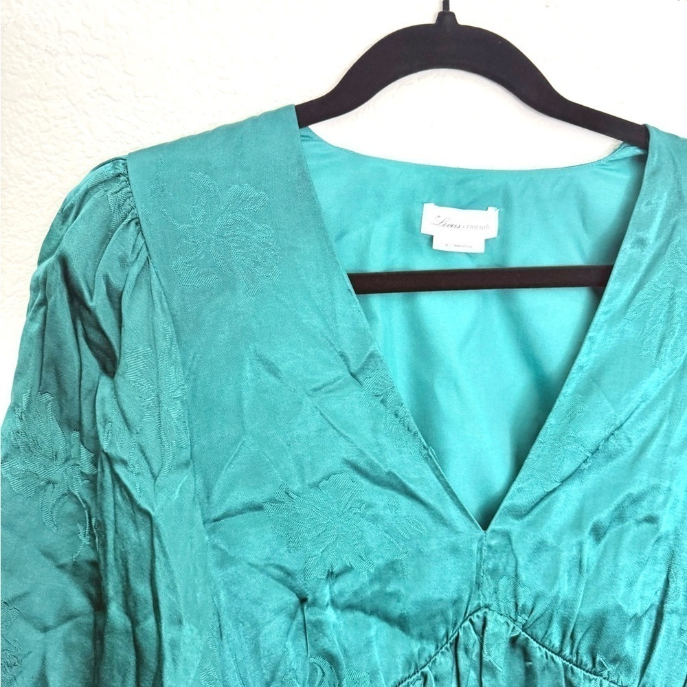 Lovers & Friends Satin Floral Bell Sleeve Boho Mini Dress - Picture 5 of 6